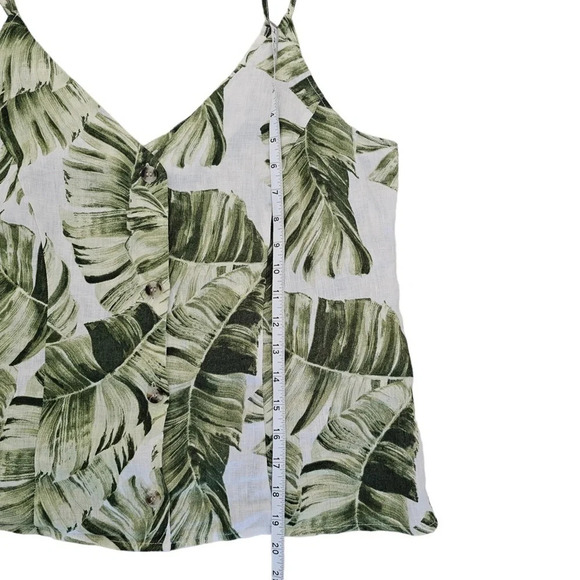 H&M linen button front palm  print camisole green white large NWOT - Picture 6 of 10